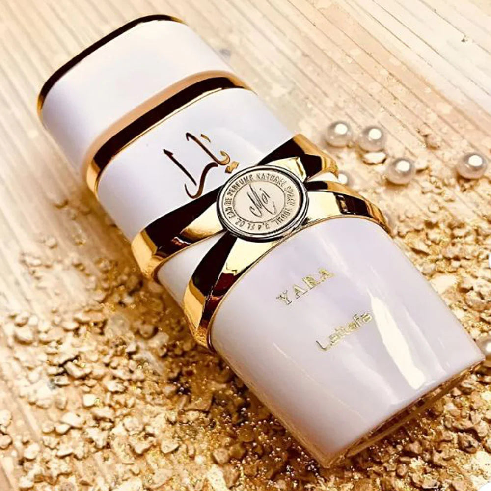 Elegant Yara Moi Eau de Parfum perfect for everyday wear or special occasions, Yara Moi by Lattafa in original packaging best-selling Arabic perfume 2025, White and gold Yara Moi perfume bottle signature scent for modern women.