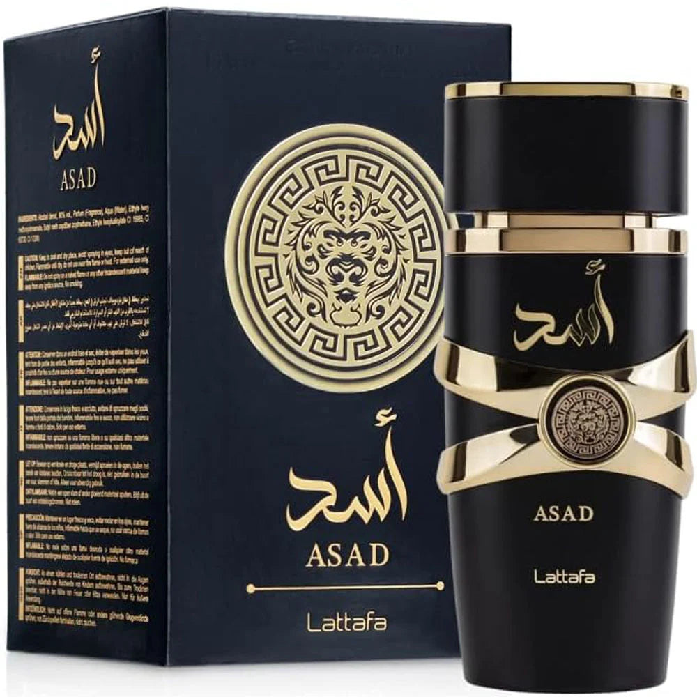 long-lasting Arabic perfume, Asad Black 100ml, Lattafa Asad Black cologne, Lattafa Asad Black EDP, Lattafa Asad Black fragrance, Asad Black by Lattafa,