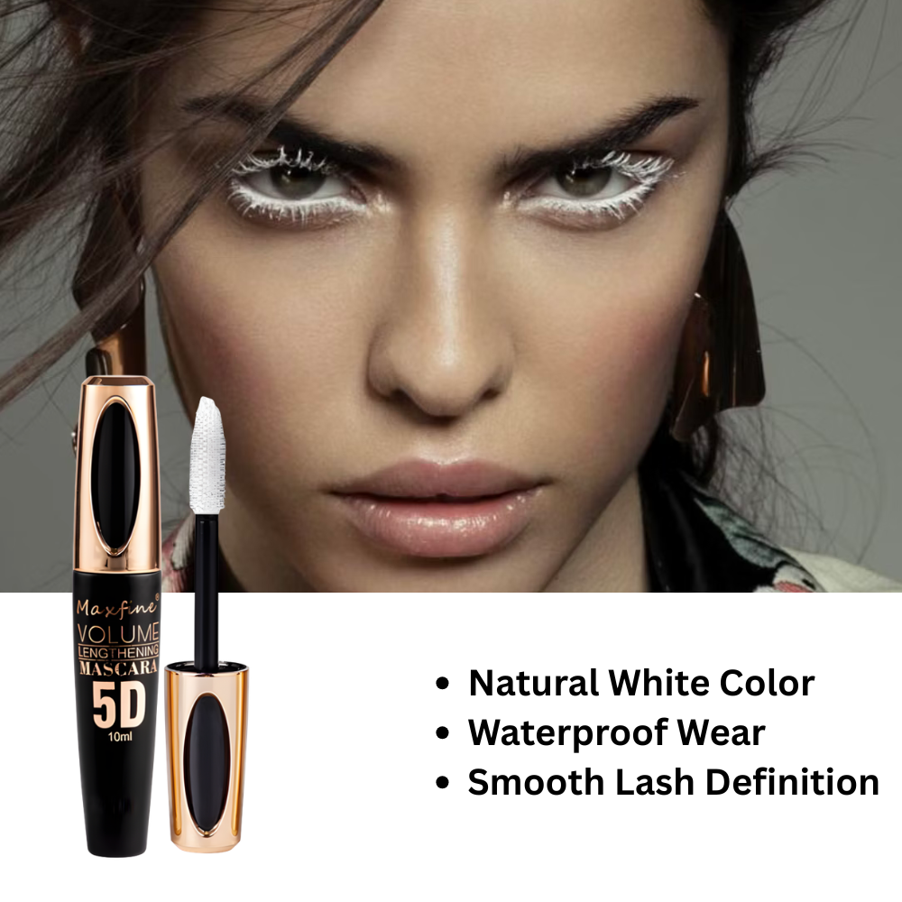 White Mascara,5D Silk Fiber Eyelash Volume with Soft Brush, Lash Sensational Volumizing, Long-Lasting Waterproof No Smudge