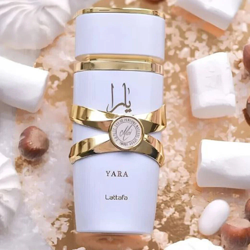 Yara Moi perfume for women – rich patchouli and vanilla base with Arabic perfume style.Yara Moi fragrance by Lattafa creamy floral notes with sweet caramel undertones.