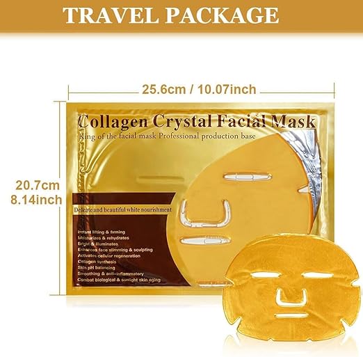 24K Gold Bio Collagen Crystal Face Facial Mask, Anti ageing Skin Care, LuxeLift Facial Mask for Youthful Skin Pack of 5