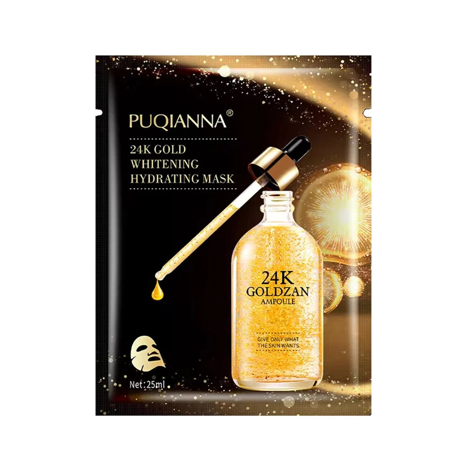 Pack of 5, 24K Gold Collagen Sheet Mask – Anti-Aging Hydrating Face Mask for Brightening Skin, Reduces Wrinkles, Fine Lines & Dark Circles