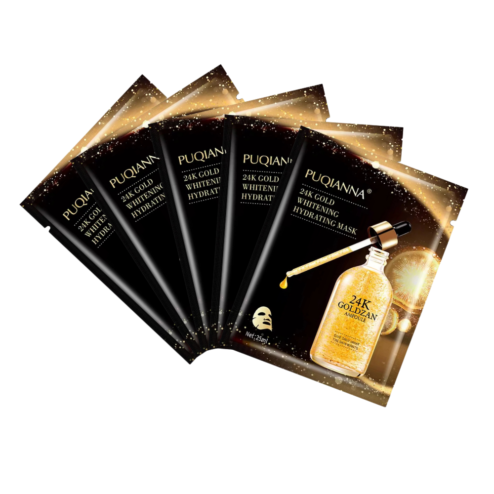 Pack of 5, 24K Gold Collagen Sheet Mask – Anti-Aging Hydrating Face Mask for Brightening Skin, Reduces Wrinkles, Fine Lines & Dark Circles