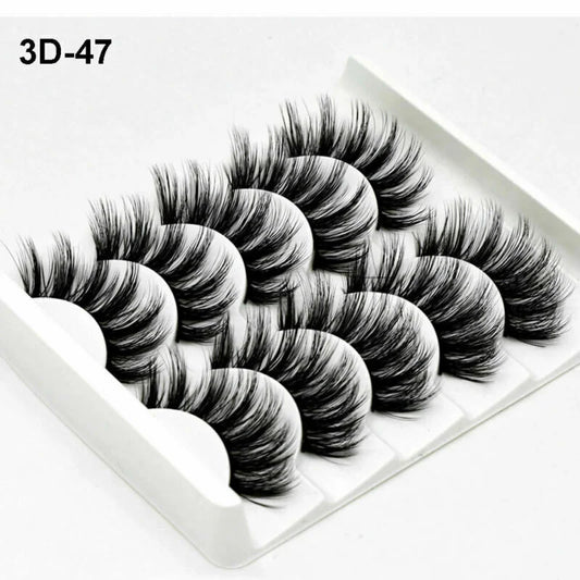 3D-47 Mink False Eyelashes 5 Pairs Dramatic, Reusable  Eye Lashes