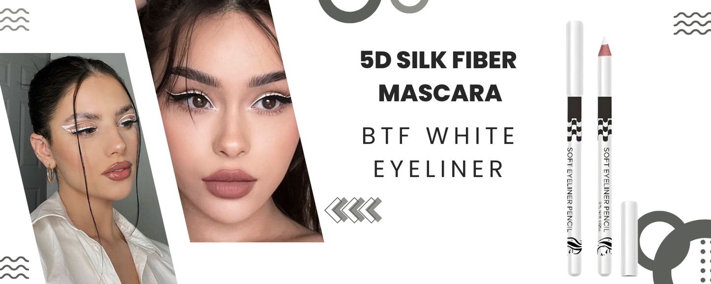BTF White eyeliner and 5D Eyelashes Mascara Black 2 in 1 Beauty Set Gift for her Eyes Care