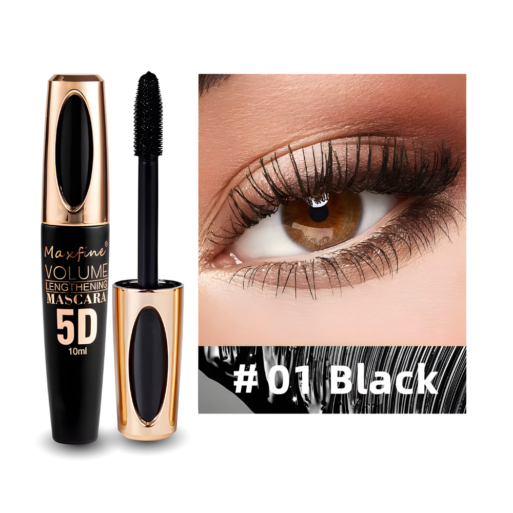 5D Fiber Black Mascara Waterproof Curling Volumizing & Lengthening Eyelash Mascara, Long-Lasting Non-Smudge
