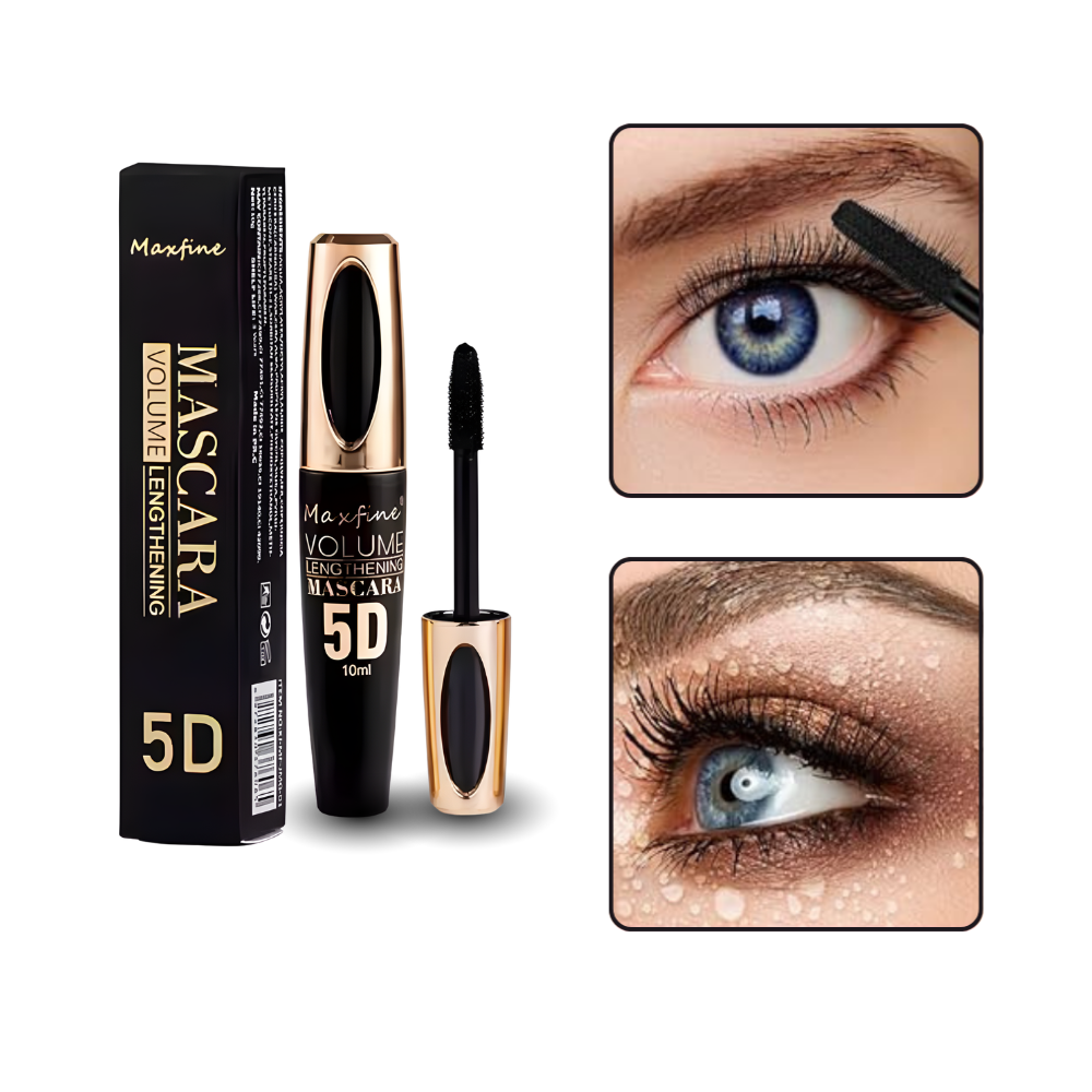 5D Fiber Black Mascara Waterproof Curling Volumizing & Lengthening Eyelash Mascara, Long-Lasting Non-Smudge