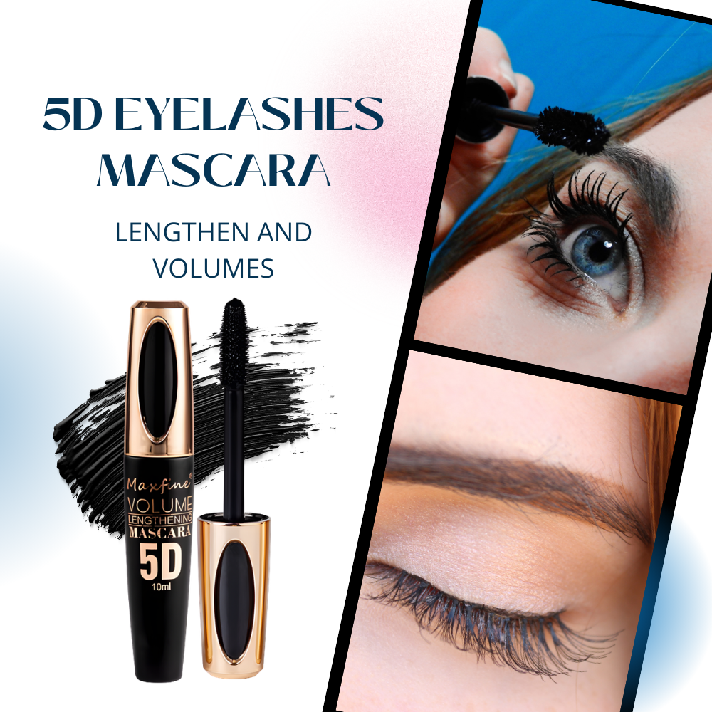 5D Fiber Black Mascara Waterproof Curling Volumizing & Lengthening Eyelash Mascara, Long-Lasting Non-Smudge