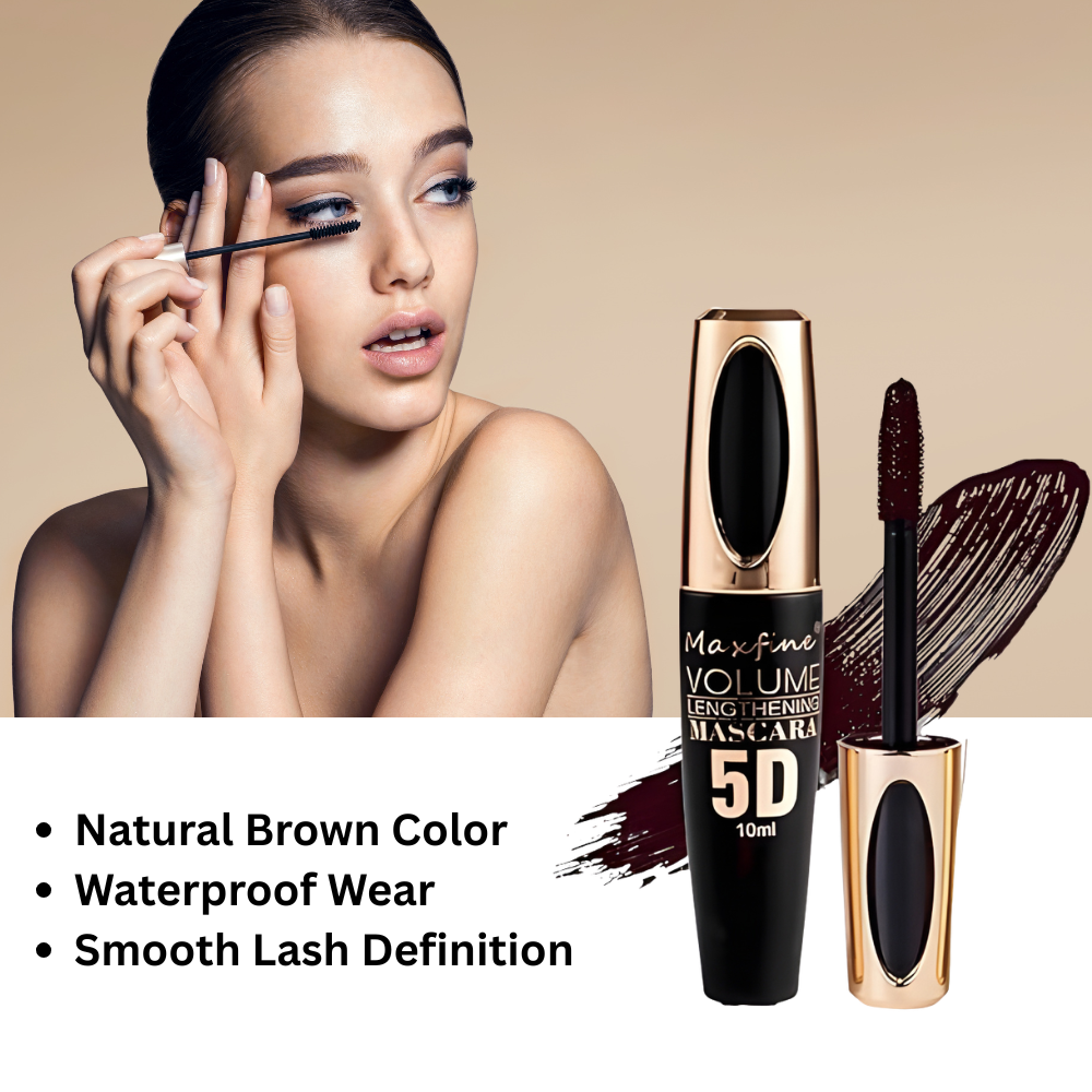 Black & Brown Mascara,5D Silk Fiber Eyelash Volume with Soft Brush