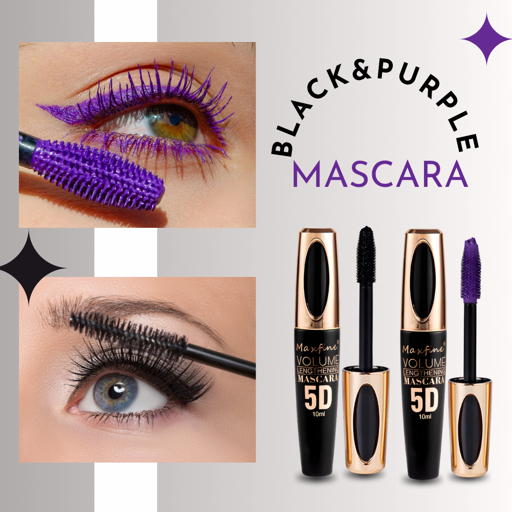 Blue+Purple Mascara,5D Silk Fiber Eyelash Volume with Soft Brush, Long-Lasting Waterproof No Smudge (2PCS Blue+Purple)