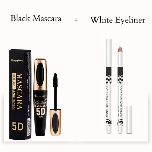 BTF White eyeliner and 5D Eyelashes Mascara Black 2 in 1 Beauty Set Gift for her Eyes Care