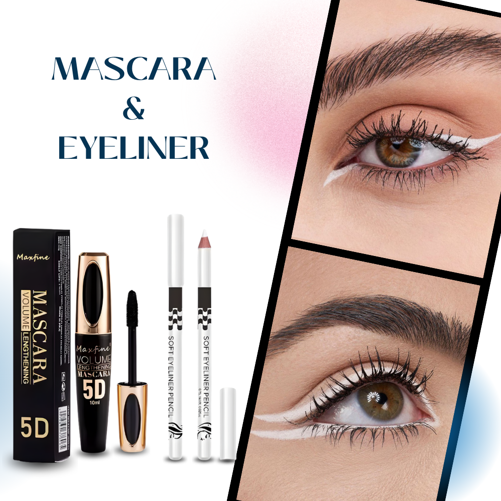 BTF White eyeliner and 5D Eyelashes Mascara Black 2 in 1 Beauty Set Gift for her Eyes Care