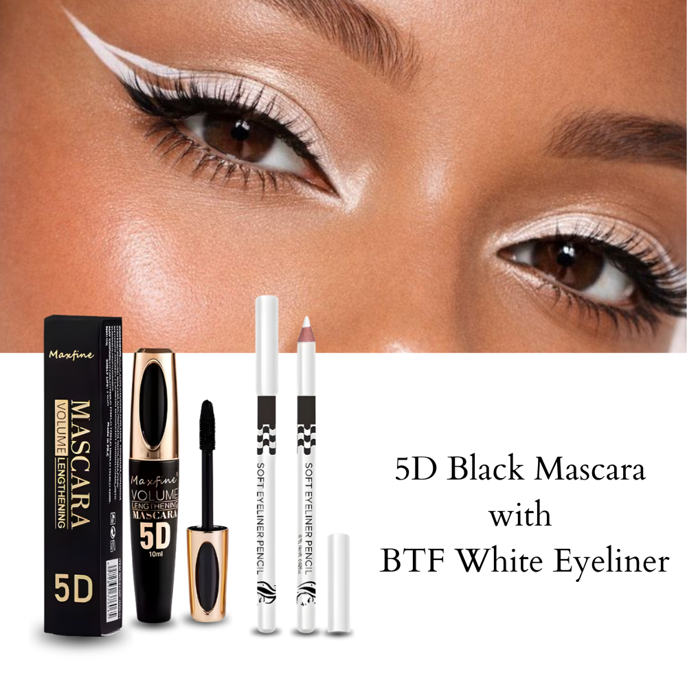 BTF White eyeliner and 5D Eyelashes Mascara Black 2 in 1 Beauty Set Gift for her Eyes Care