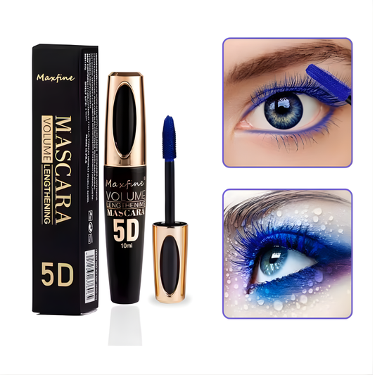 5D Silk Fiber Eyelash Mascara Black Volume Lash Sensational Volumizing Soft Brush and Thickening Mascaras Waterproof Long-Lasting Non Smudge False Effect (Blue)