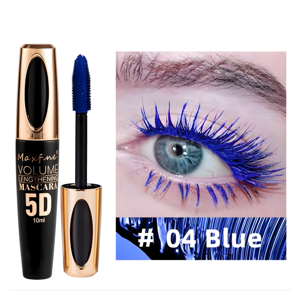 5D Silk Fiber Eyelash Mascara Black Volume Lash Sensational Volumizing Soft Brush and Thickening Mascaras Waterproof Long-Lasting Non Smudge False Effect (Blue)