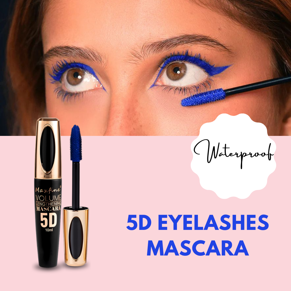 5D Silk Fiber Eyelash Mascara Black Volume Lash Sensational Volumizing Soft Brush and Thickening Mascaras Waterproof Long-Lasting Non Smudge False Effect (Blue)