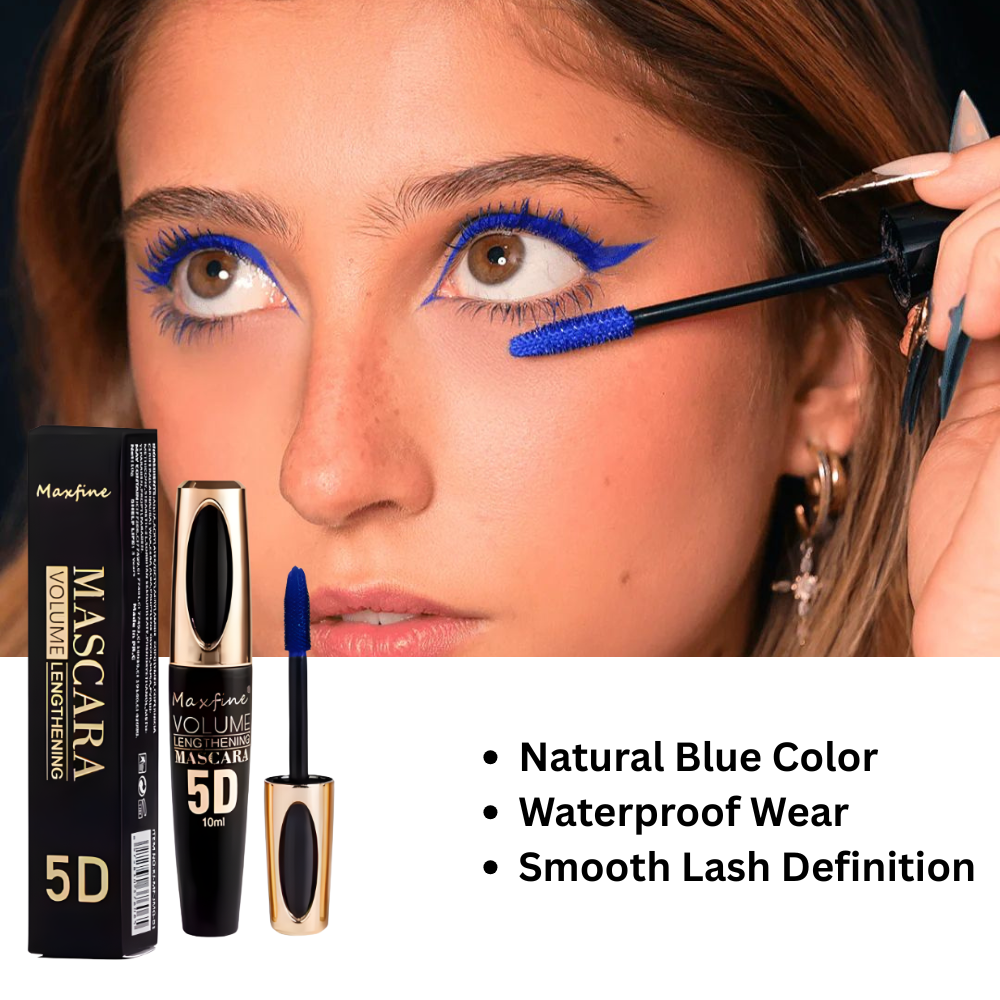 5D Silk Fiber Eyelash Mascara Black Volume Lash Sensational Volumizing Soft Brush and Thickening Mascaras Waterproof Long-Lasting Non Smudge False Effect (Blue)