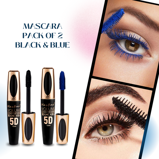 5D Fiber Black & Blue Mascara Waterproof Long-lasting Volumizing Non Smudge