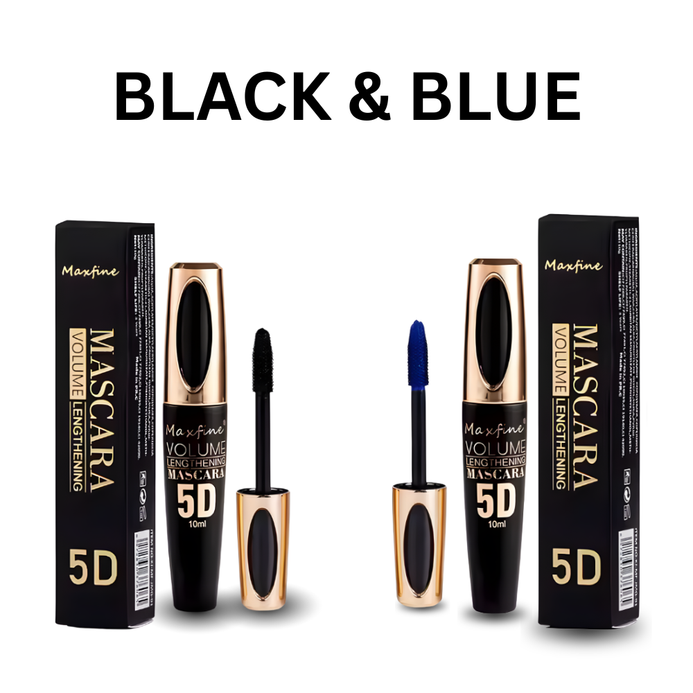 5D Fiber Black & Blue Mascara Waterproof Long-lasting Volumizing Non Smudge