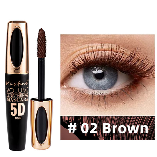 5D Fiber Brown Mascara, Volumizing, Lengthening & Curling Lash Mascara, Long-Lasting No-Smudge Formula