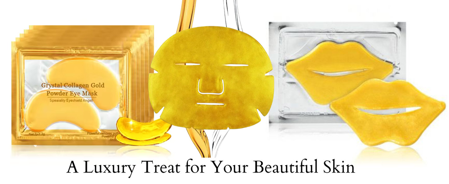 24K Gold Collagen Face, Under Eye & Lip Mask Set – Anti-Aging Hydrating Skincare, Reduces Dark Circles, Fine Lines & Puffiness – Spa Facial Treatment
