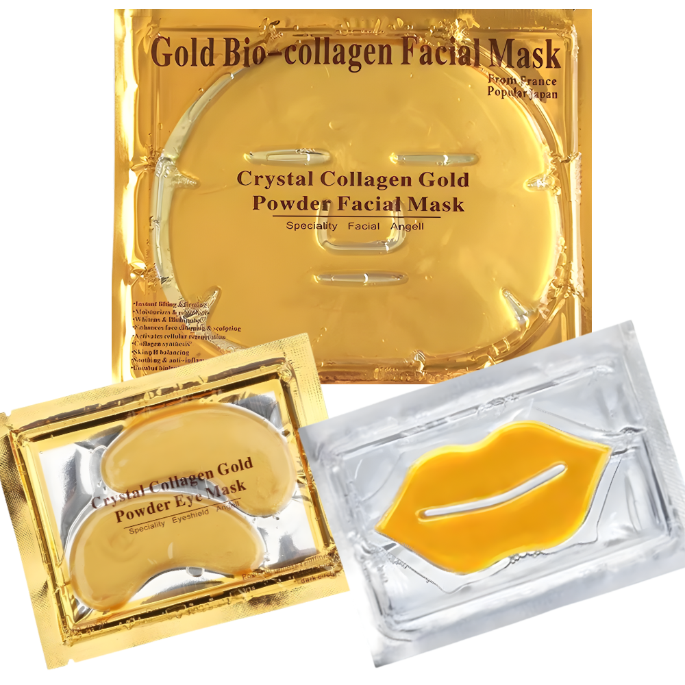 24K Gold Collagen Face, Under Eye & Lip Mask Set – Anti-Aging Hydrating Skincare, Reduces Dark Circles, Fine Lines & Puffiness – Spa Facial Treatment