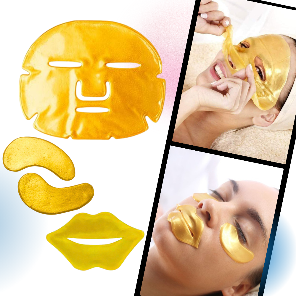 24K Gold Collagen Face, Under Eye & Lip Mask Set – Anti-Aging Hydrating Skincare, Reduces Dark Circles, Fine Lines & Puffiness – Spa Facial Treatment