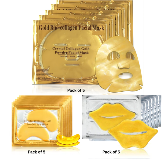 24K Gold Collagen Face, Under Eye & Lip Mask Set – Anti-Aging Hydrating Skincare, Reduces Dark Circles, Fine Lines & Puffiness – Spa Facial Treatment