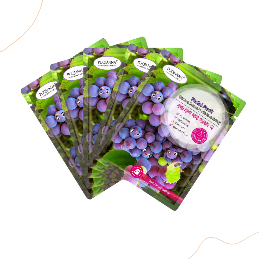 Brightening Grape Sheet Mask – Whitening, Hydrating & Moisturizing Facial Masks for Glowing Skin (5 PCS)