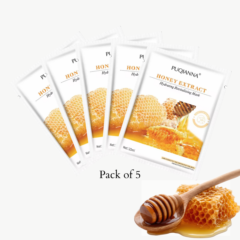 Honey Sheet Mask Pack of 5 – Hydrating & Nourishing Face Masks for Glowing Skin