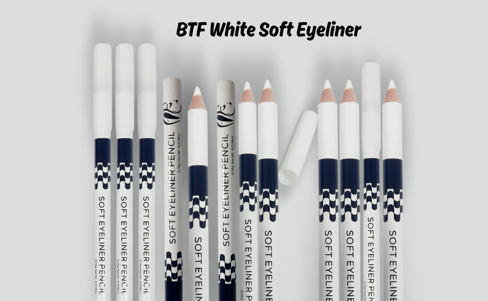 BTF White Soft Kohl Eyeliner Pencil for Eyelashes, Waterline Eyes Create any Eye Shape - Set of 3