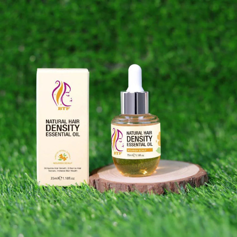 Experience visibly thicker, healthier hair with our Natural Hair Density Essential Oil, Natural hair regrowth, Essential oil for hair density, Hair thickening oil for women and men.