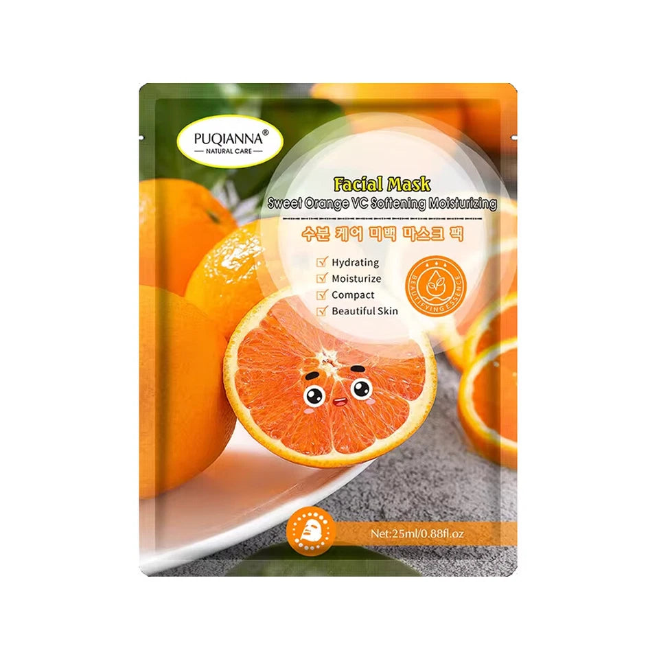 Orange Face Sheet Mask Pack of 5pcs – Brightening & Vitamin C Hydrating Masks
