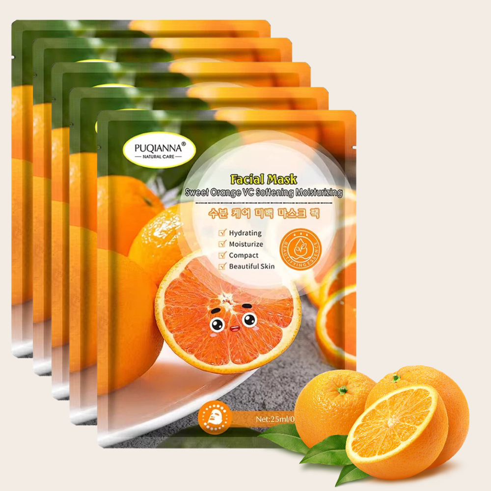 Orange Face Sheet Mask Pack of 5pcs – Brightening & Vitamin C Hydrating Masks