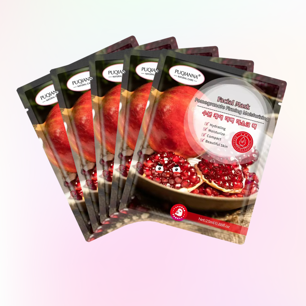 Pomegranate Face Sheet Mask Pack of 5pcs – Anti-Aging & Hydrating Glow Masks