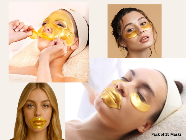 24K Gold Collagen Face, Under Eye & Lip Mask Set – Anti-Aging Hydrating Skincare, Reduces Dark Circles, Fine Lines & Puffiness – Spa Facial Treatment