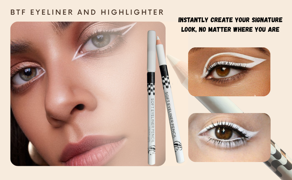 BTF White Soft Kohl Eyeliner Pencil for Eyelashes, Waterline Eyes Create any Eye Shape - Set of 3