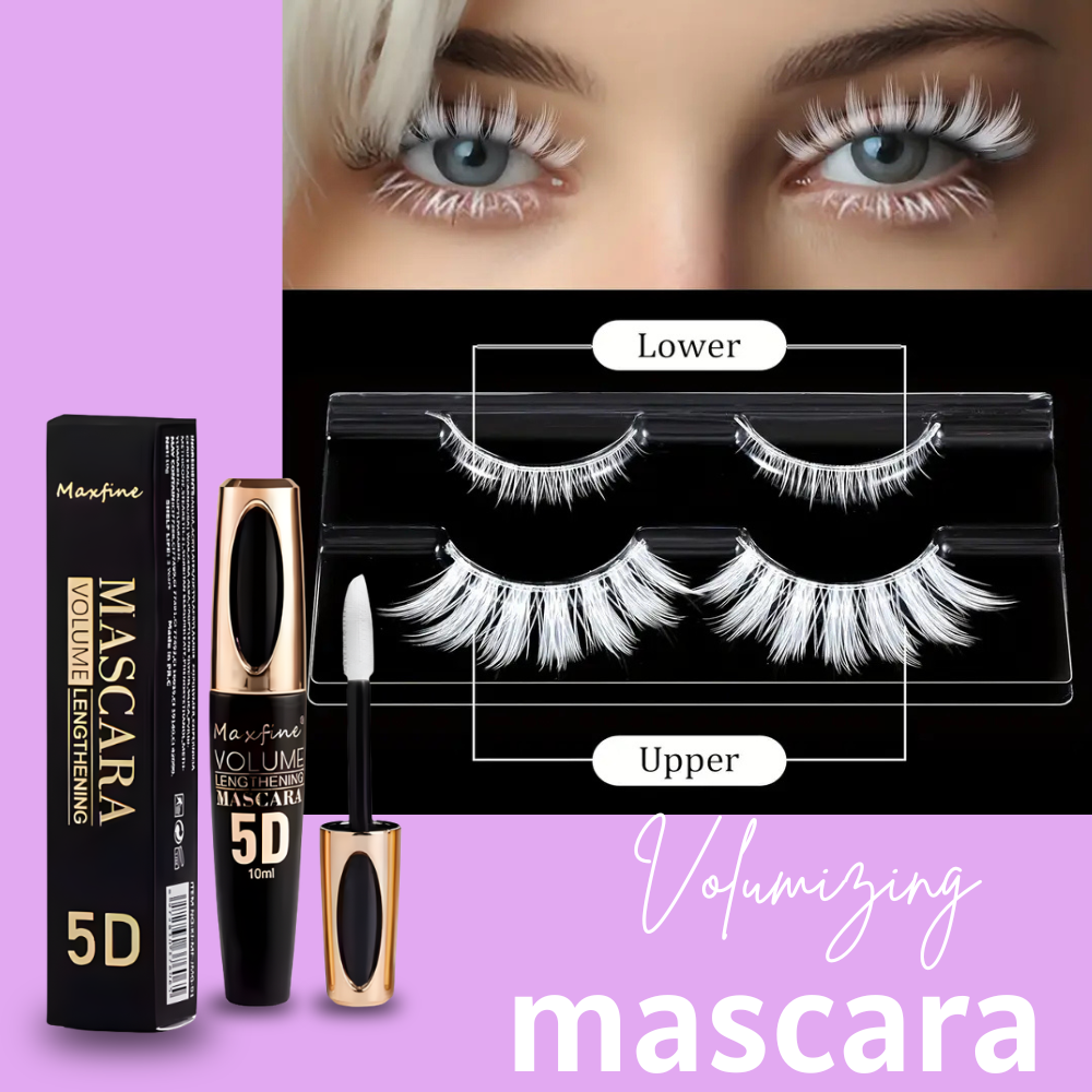 White Mascara,5D Silk Fiber Eyelash Volume with Soft Brush, Lash Sensational Volumizing, Long-Lasting Waterproof No Smudge