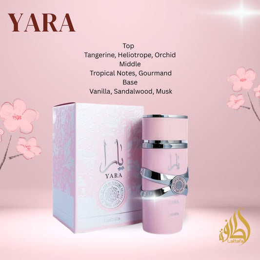 Feminine Floral Perfume with Vanilla & Musk
Arabic Fragrance for Elegant Women
Tropical, Creamy & Romantic Scent
Luxurious Everyday Perfume with Floral & Gourmand Notes

Yara Pink by Lattafa