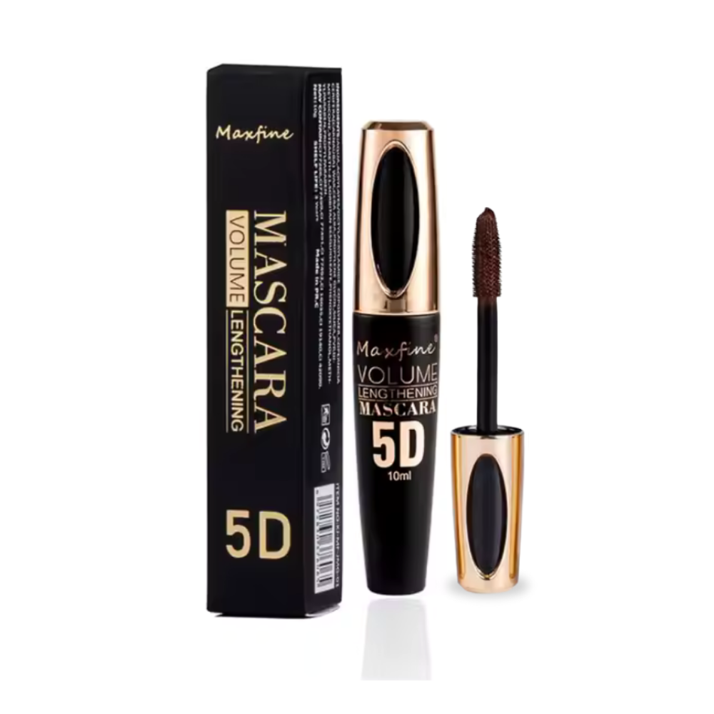 5D Fiber Brown Mascara, Volumizing, Lengthening & Curling Lash Mascara, Long-Lasting No-Smudge Formula