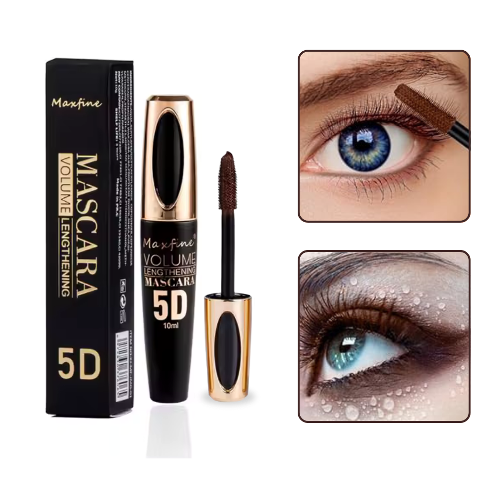 5D Fiber Brown Mascara, Volumizing, Lengthening & Curling Lash Mascara, Long-Lasting No-Smudge Formula