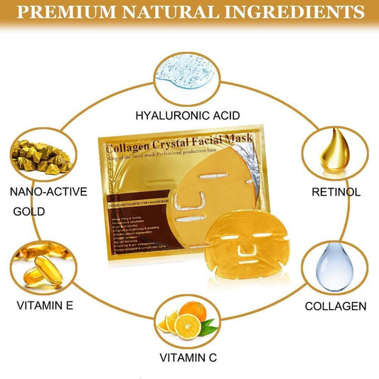 24K Gold Bio Collagen Crystal Face Facial Mask, Anti ageing Skin Care, LuxeLift Facial Mask for Youthful Skin Pack of 5