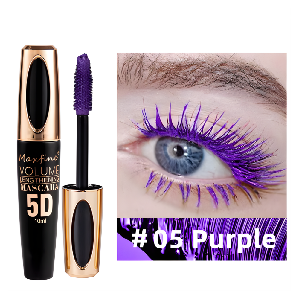 Mascara, 5D silk fiber mascara, extra-long thick mascara, waterproof, sweat-proof, non-smudging and lasting makeup all day (purple)