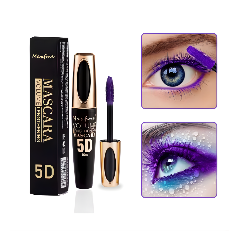 Mascara, 5D silk fiber mascara, extra-long thick mascara, waterproof, sweat-proof, non-smudging and lasting makeup all day (purple)
